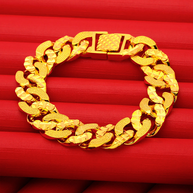 Pure 18 K Color Bracelets for Men Bro Father Boss Yellow Gold Color Classic Jewelry Thickening Bangle Never Fade