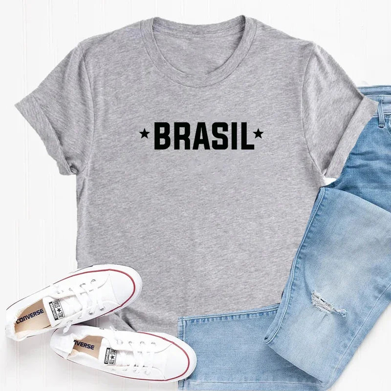 Brasil T-Shirt Women Men Brazil Tee Brazilian Letter Print Tshirt Portugues Please Cotton Short Sleeve Tops Aesthetic Clothing