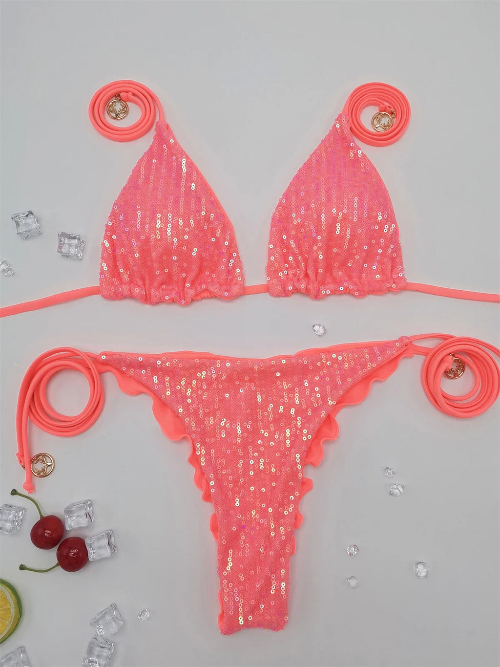 Circyy Sequins Bikini Set  Women Neck-mounted Lace Up Fashion Bathing Suit Two-piece Holiday Sexy Split Swimsuit Summer 2026 New