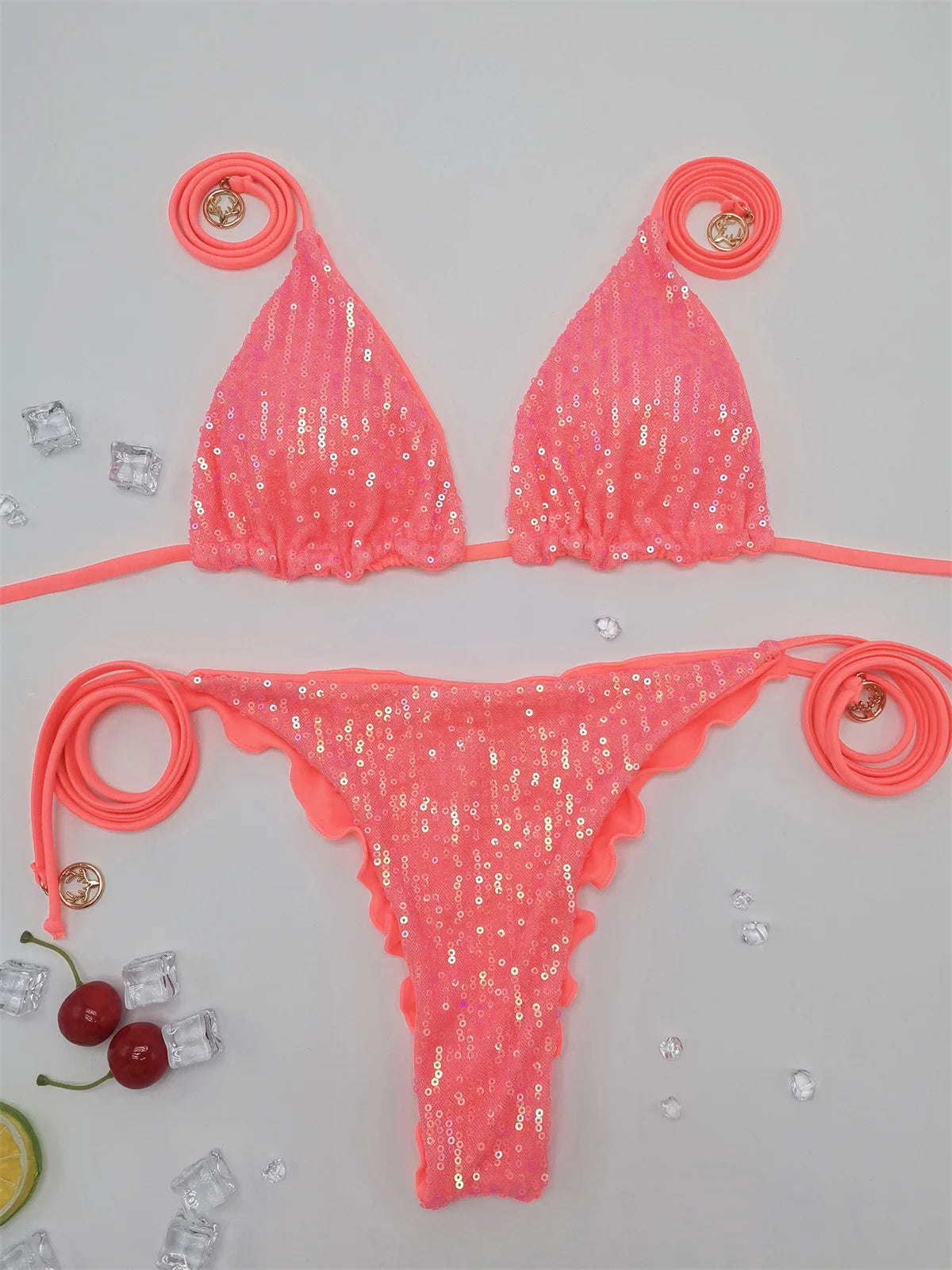 Circyy Sequins Bikini Set  Women Neck-mounted Lace Up Fashion Bathing Suit Two-piece Holiday Sexy Split Swimsuit Summer 2026 New