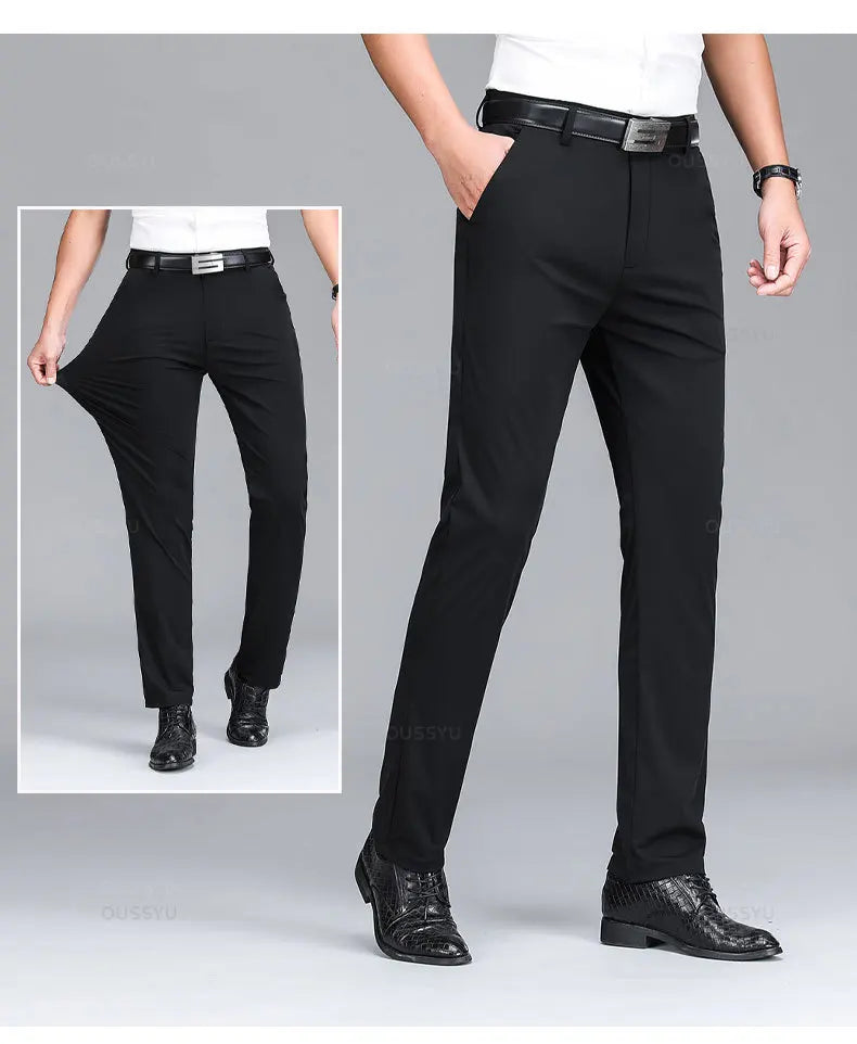 Summer High Stretch Business Suit Pants Men Thin Solid Color Straight Casual Formal Office Trousers Male Plus Size 35 40