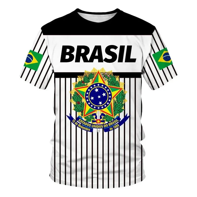 Brazil Flag Graphic T Shirt for Men Clothing 3D Print Brasil Football T-Shirt Gym Fitness Streetwear Tops Soccer Club Tee Shirts
