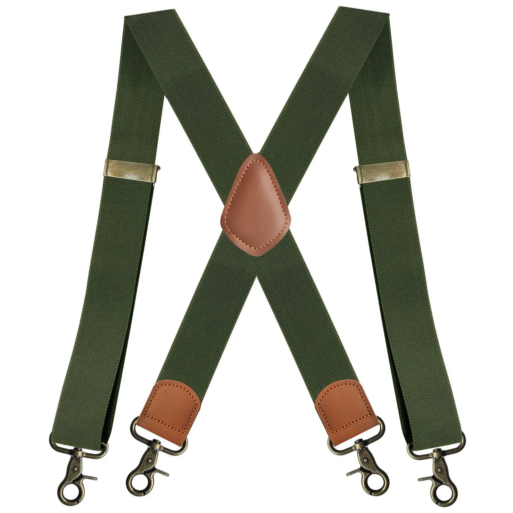 Vintage Suspenders for Men Heavy Duty Big and Tall X-Back 4 Snap Hooks Adjustable Elastic Trouser Braces, Gift for Dad Husband