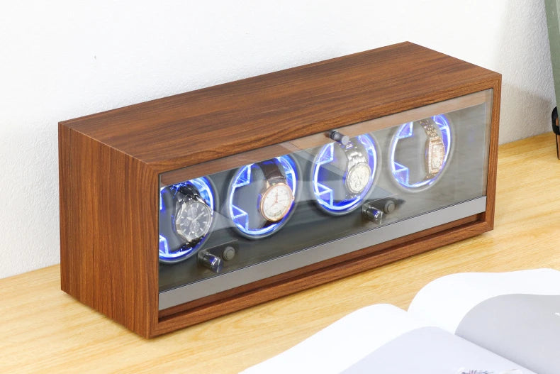 Household Vertical Watch Winding Four-position Organizer Box Mechanical Watches Automatic Rotating Winders Device with LED Light