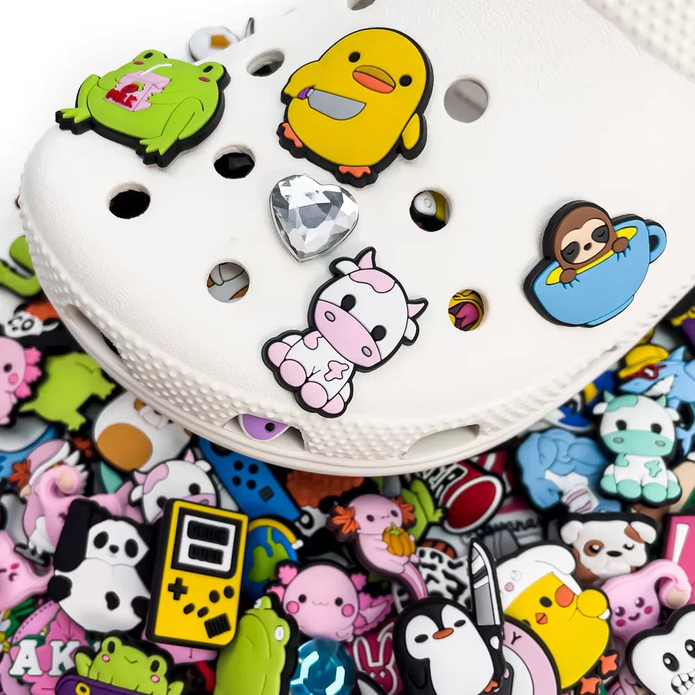 20/30/50/100pcs Random Shoe Charms Cute Cartoon Animal Pink Shoe Accessories Clips Decorations Pin Duck Frog Jeans Set Pendant