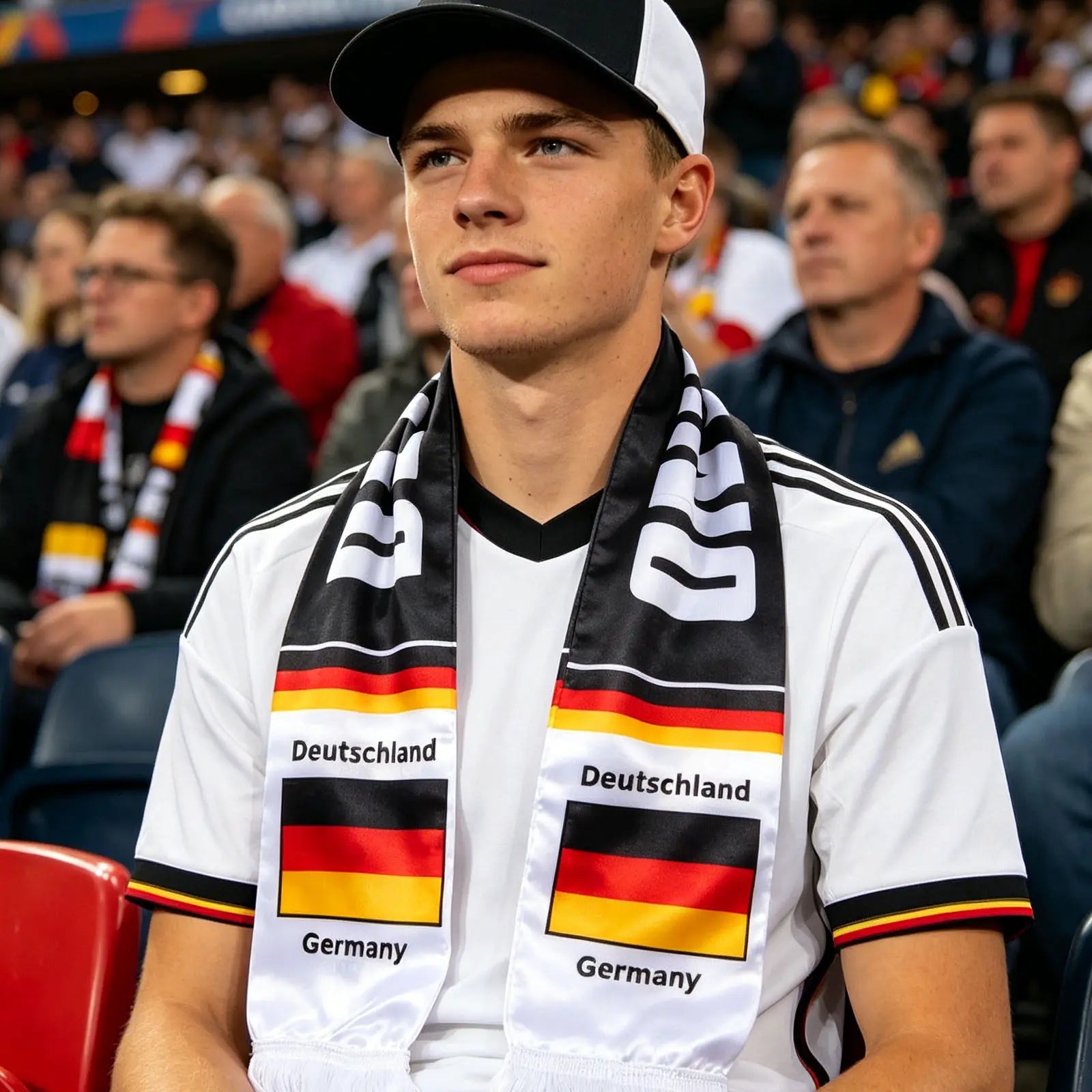 Soccer Fan Scarf Germany Flag Design Fade Resistant Soft Breathable Polyester Team Support Accessory for Football Match Game Day