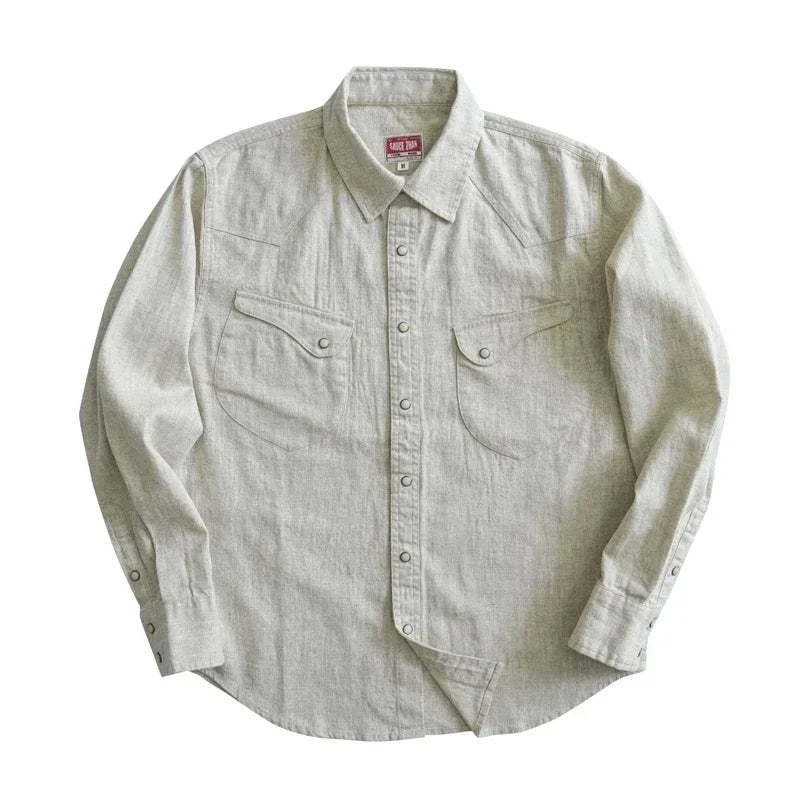 Sauce Zhan Mens Shirts Ramie Shirt for Man Long Sleeve Regular Fit