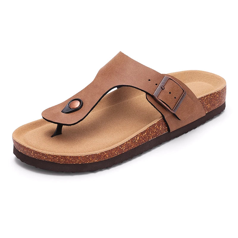 Kidmi Women's Summer Barefoot Sandals Cork Footbed Nonslip Slides Leather Clogs for Beach Essential Footwear