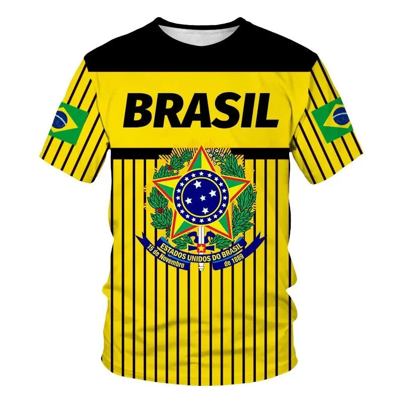 Brazil Flag Graphic T Shirt for Men Clothing 3D Print Brasil Football T-Shirt Gym Fitness Streetwear Tops Soccer Club Tee Shirts