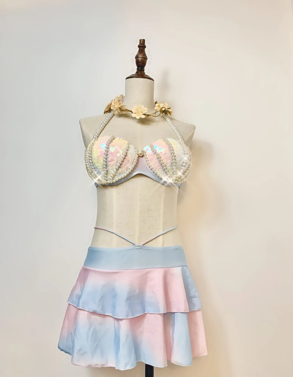 RM Mermaid Sequin Corset Bikini Swimsuit Free Diving Performance Oceanarium Electro Festival Bra Bar Cos Costumes