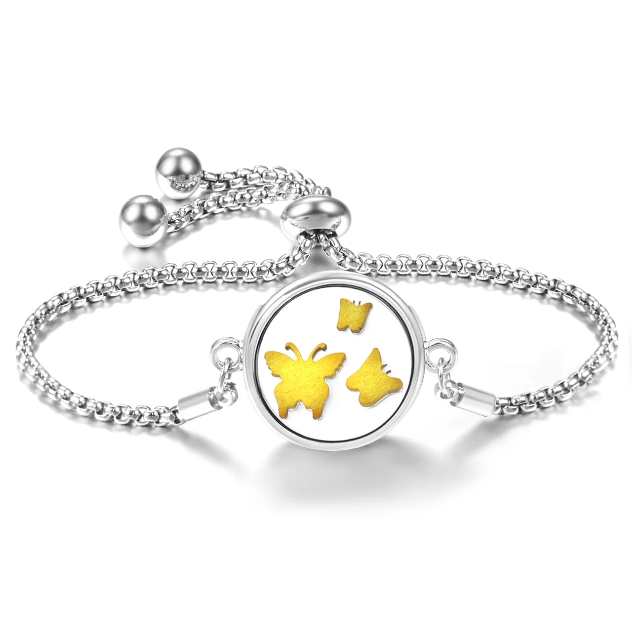 Trendy 20mm Butterfly Insert Pad Aromatherapy Bracelet Stainless Steel Women Essential Oil Diffuser Bangle Support Custom Logo