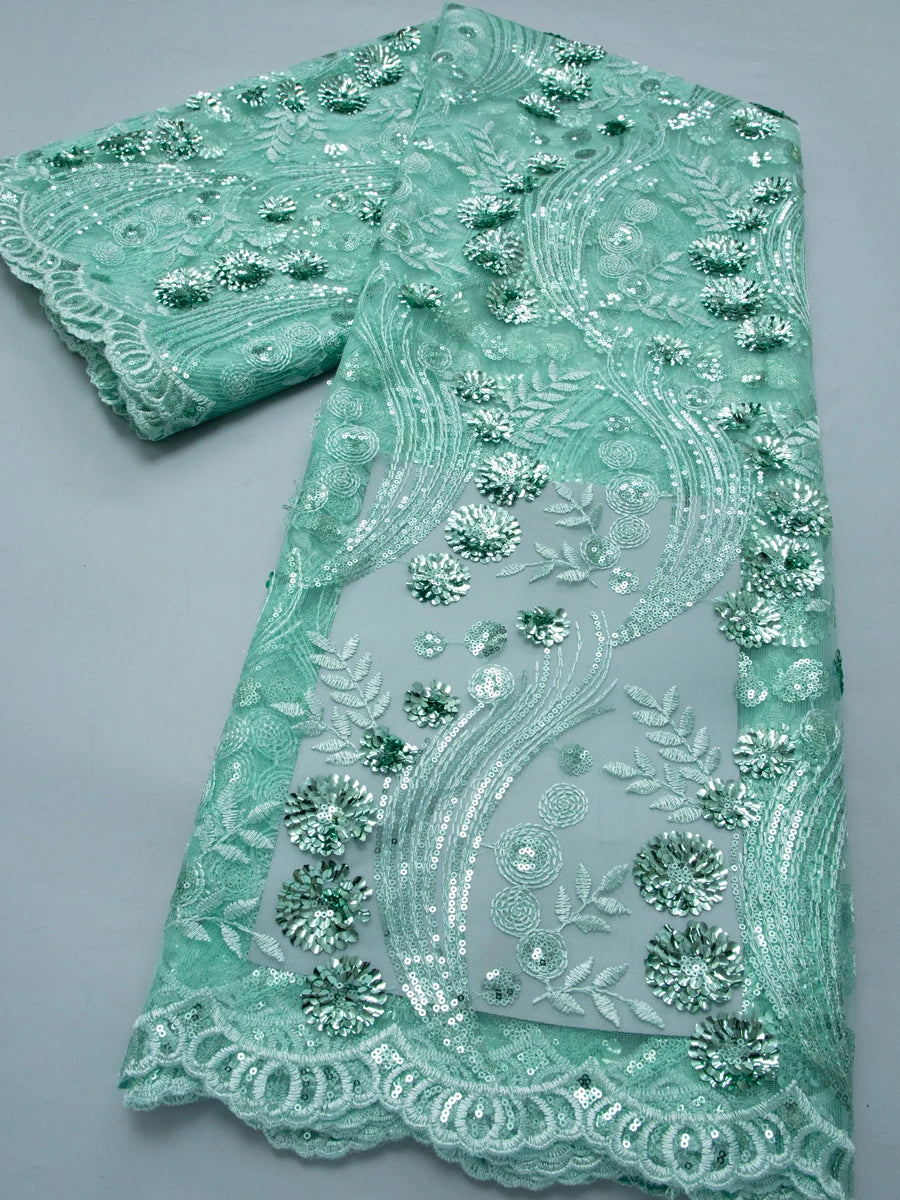 African French Mesh Lace Beads Fabric Luxury Nigerian Net Lace with Sequins Wedding Dresses For Women High Quality,5yards TY4771