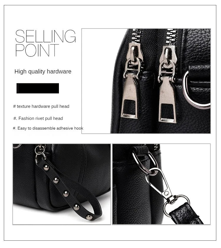 Solid Color Fashionable Rivet Zipper Women's Mobile Phone Bag Simple Soft Leather Shoulder Crossbody Small Square Bag Handbag