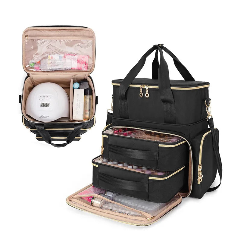 Nail Artist Bag Portable Nail Polish Storage Bag Manicure Kit Case With 2 Removable Cases Storage Bag Essential Oil Storage Box