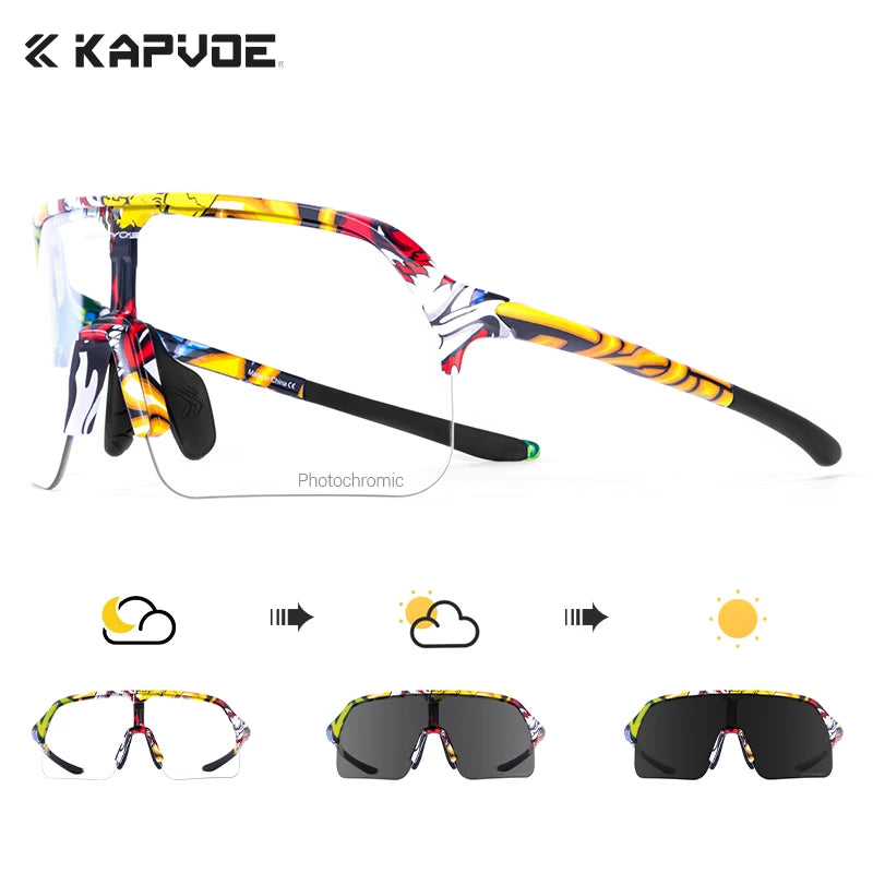 KAPVOE New Photochromic Hiking Eyewear Sunglasses Man Cycling Glasses Driving Bicycle Women MTB Bike Outdoor Sport UV400 Goggles