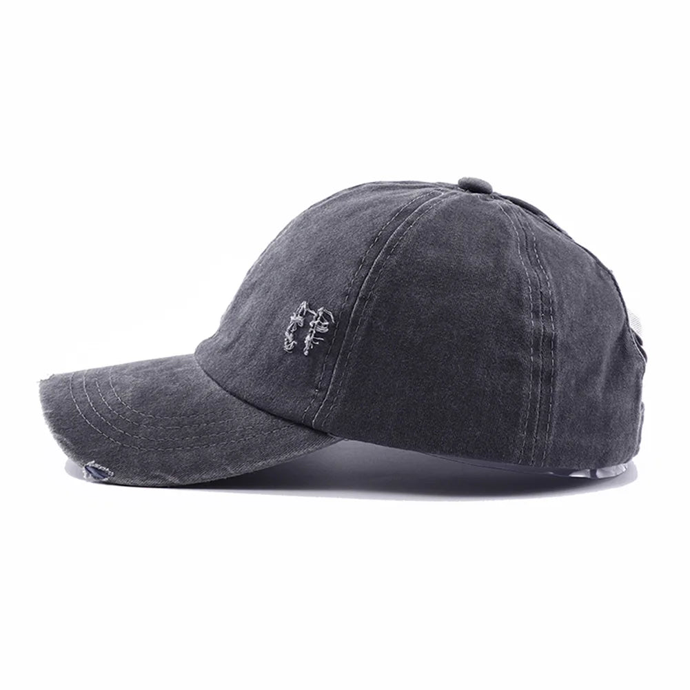 New Spring Summer Hip Hop Leopard Print Ponytail Baseball Cap Outdoor Adjustable Casual Ripped Dad Hats for Women Sunscreen Hat