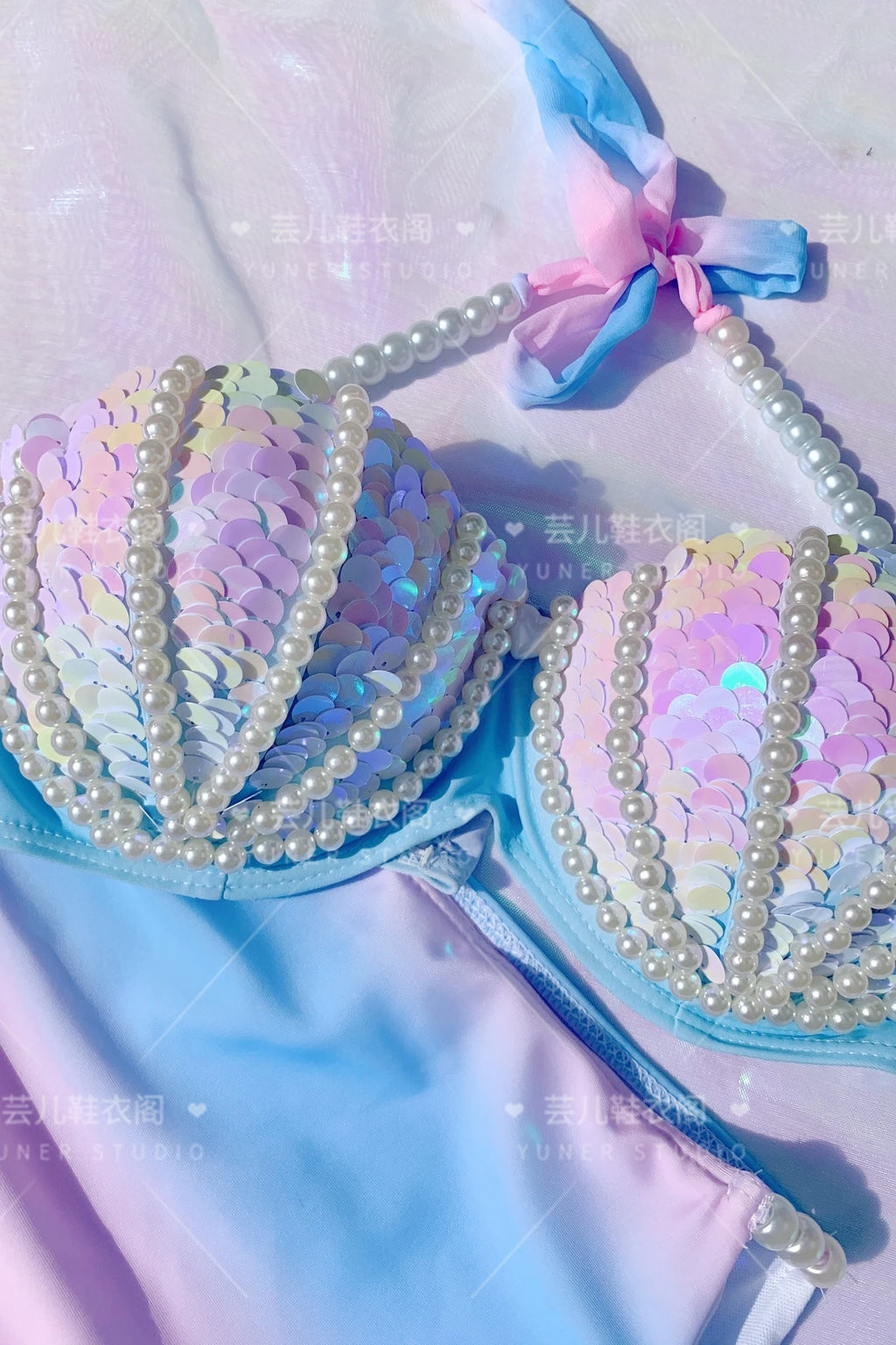 RM Mermaid Sequin Corset Bikini Swimsuit Free Diving Performance Oceanarium Electro Festival Bra Bar Cos Costumes