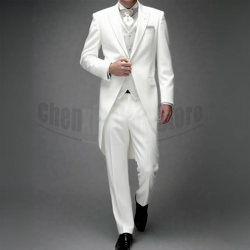 3 Piece Man Tailcoat for Formal Wedding Groomsmen Tuxedos 2025 Classic Peak Lapel One Button Solid Male Suit (Jacket+Pants+Vest)