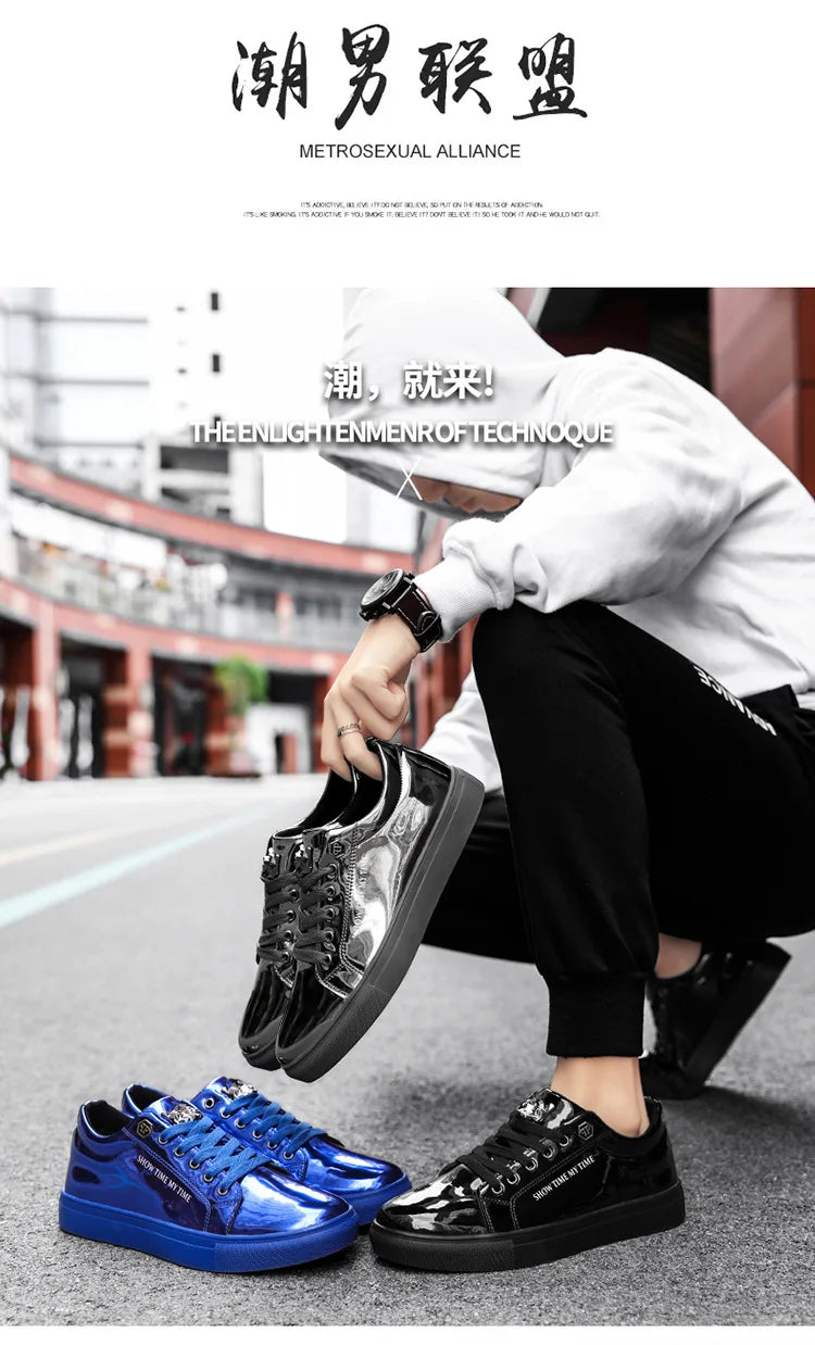 Men Casual Shoes Patent Leather Flats Loafers Tiger Skate Men Cool Driving Shoes Male Walking Shoes Sneakers Dress Footwears 47