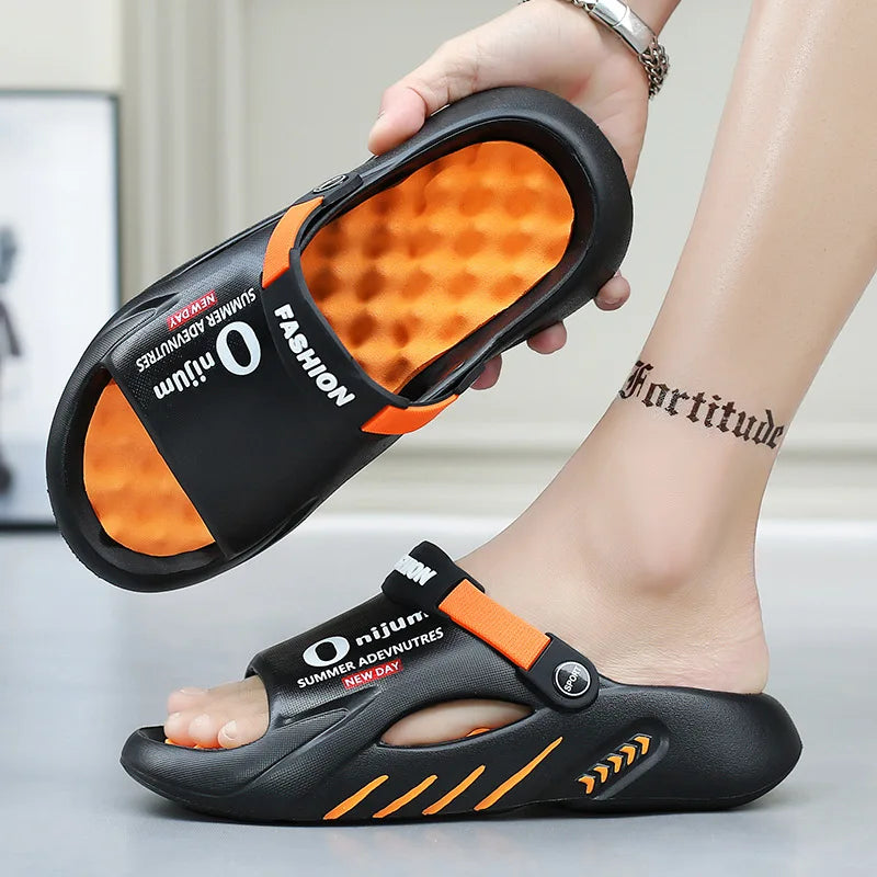 Comwarm New Men Massage Slippers Slides Indoor Outdoor Sandals Beach Casual Shoes Comfortable Sole Men's Slippers Big Size 38-47