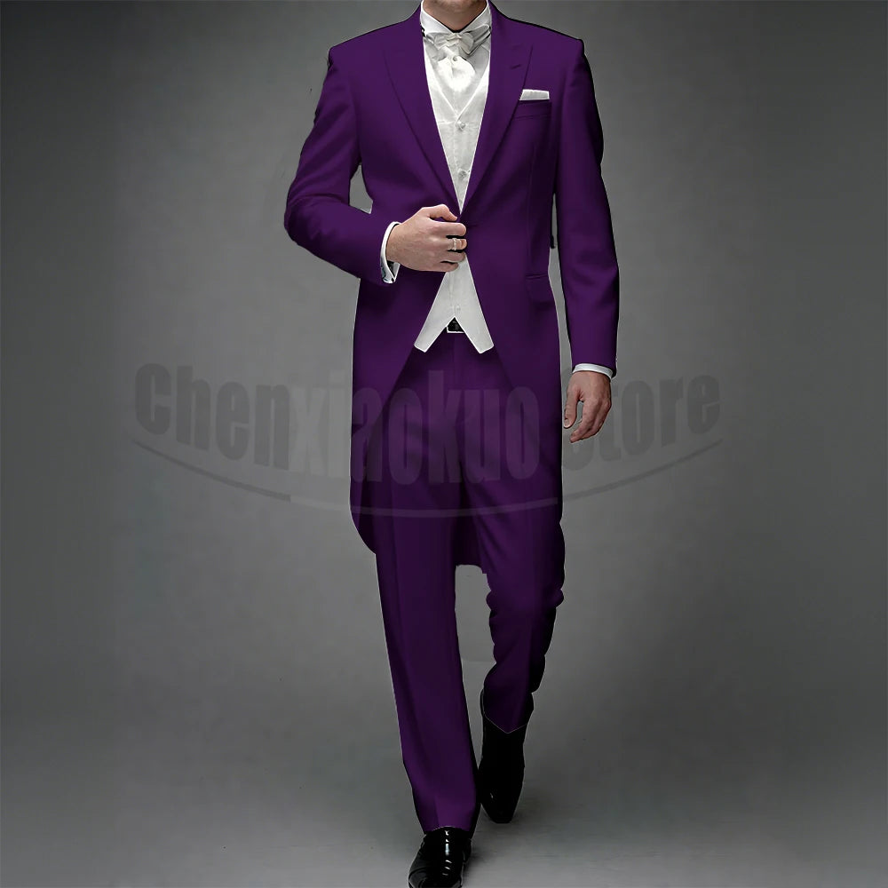 3 Piece Man Tailcoat for Formal Wedding Groomsmen Tuxedos 2025 Classic Peak Lapel One Button Solid Male Suit (Jacket+Pants+Vest)