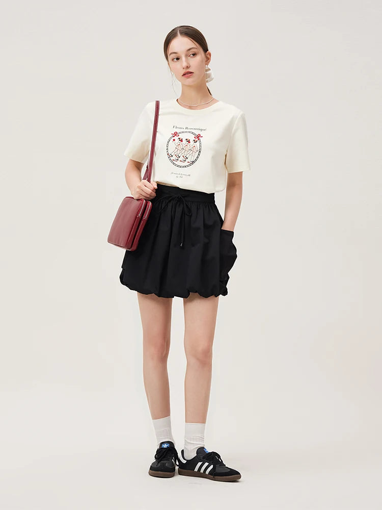 FSLE Summer Versatile Casual Commuting Printed Pattern Women T-Shirt 2024 Summer New Short Sleeve Female Top 24FS12274 24FS12348