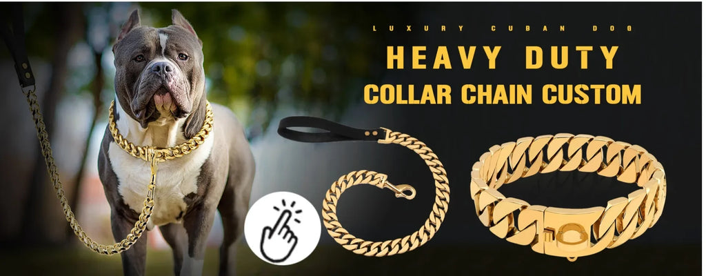 Stainless Steel Dog Leash Pet  Lead Traction  Super Strong Gold Collar Chain 32mm 19mm Bulldog Pitbull Large Dog Collar Leash