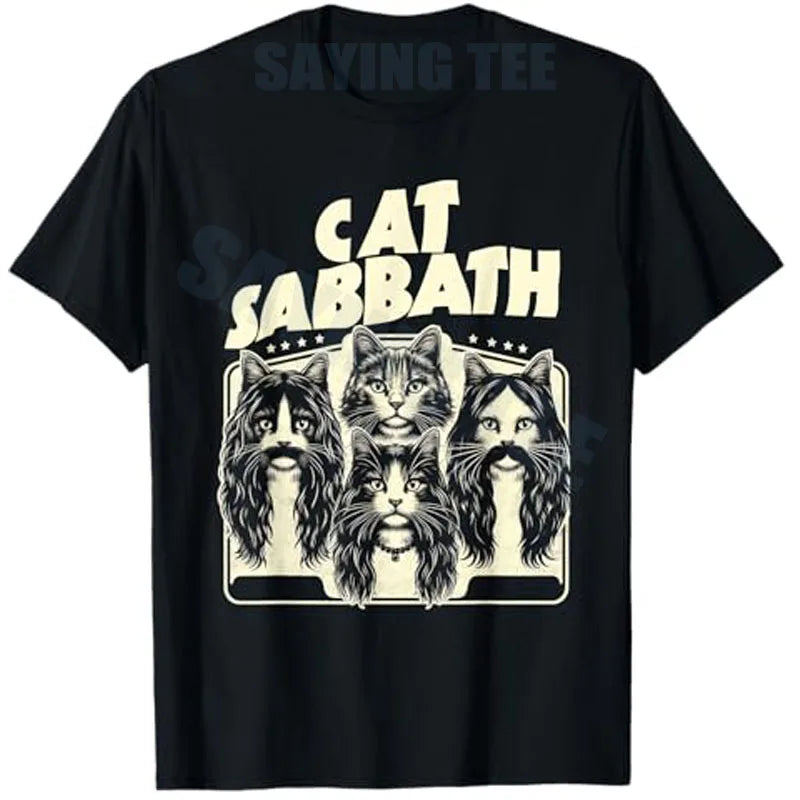 Cat Sabbath Funny Cat Dad T-Shirt Rock Music Streetwear Clothes Humor Kitty Band Y2k Saying Tee Rap Hip Hop Short Sleeve Blouses