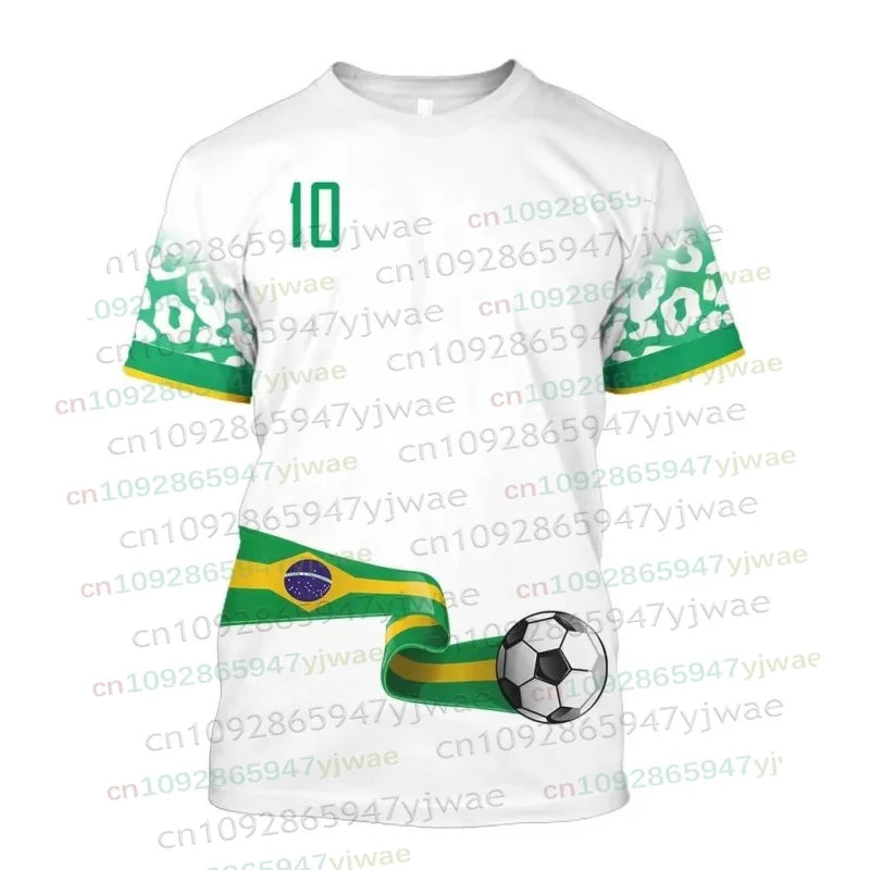 Brazil Flag Map 3D Print TShirt Men Brazilian Football Pattern T-Shirts Summer Street Sports Round Neck Men's Short Sleeve Tees