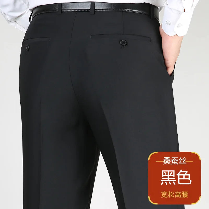 High Waist  Black Suit Pants man Formal Clothes For Men Clothing Thin Flat Khaki Dress Mens Trousers 2024 Summer 40 42