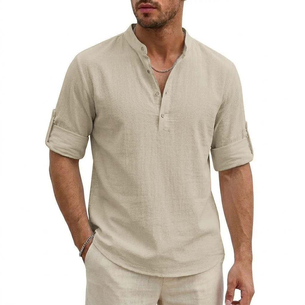 Luxury Mens Cotton Shirts Henley Casual Long Sleeve T-Shirts Beach Hawaiian Summer Linen Shirt for Men Gym Man Casual Tshirts