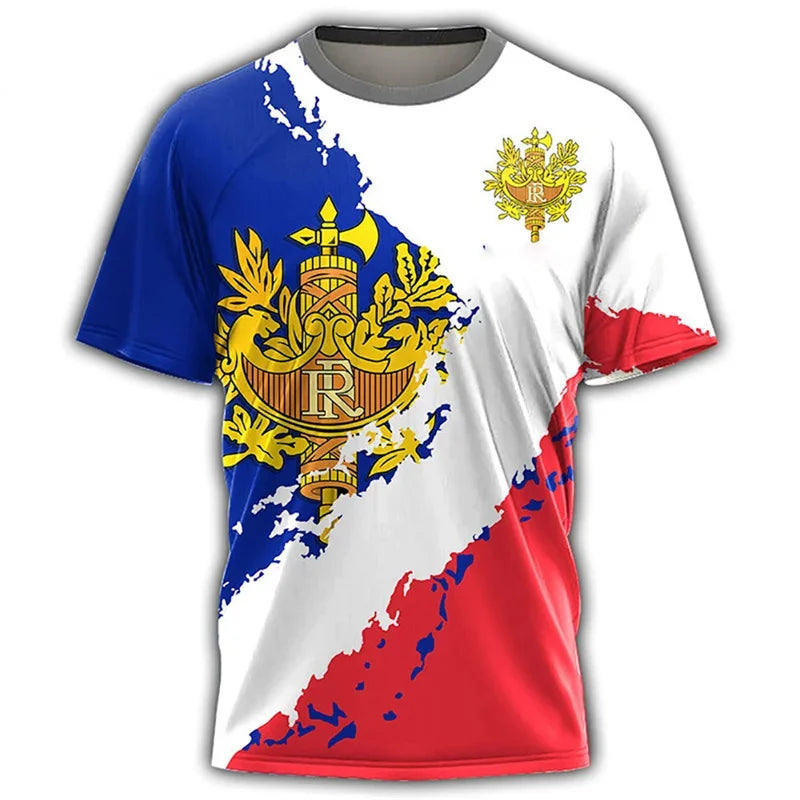 France Football French Flag Emblem Graphic T Shirt For Men Clothing Forest Camouflage T-shirt Short Sleeve Tops Tee Shirts