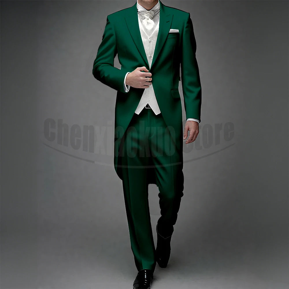 3 Piece Man Tailcoat for Formal Wedding Groomsmen Tuxedos 2025 Classic Peak Lapel One Button Solid Male Suit (Jacket+Pants+Vest)