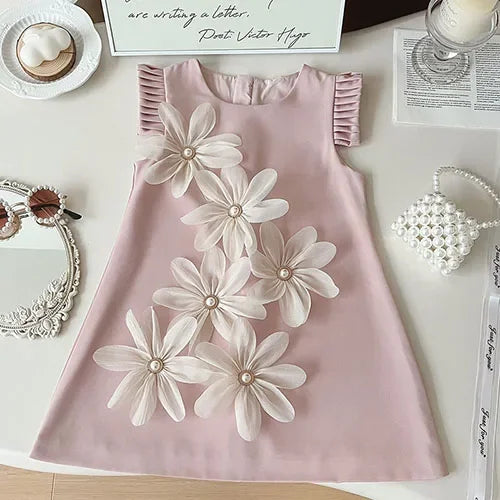 2025 New Summer Baby Girl Party Dress Sleeveless Cotton Solid Color Sister Clothing  2-7Yrs Kids Princess Dresses
