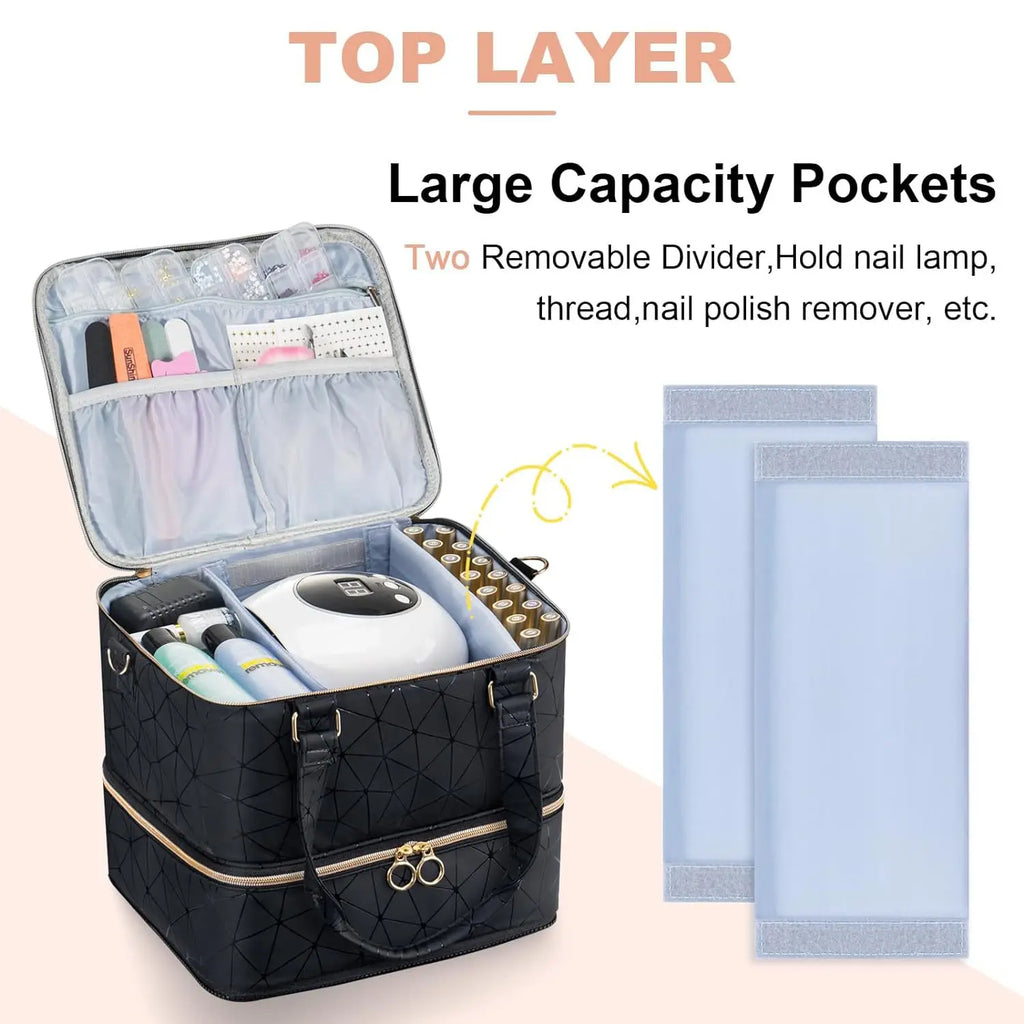 Nail Artist Bag Portable Nail Polish Storage Bag Manicure Kit Case With 2 Removable Cases Storage Bag Essential Oil Storage Box