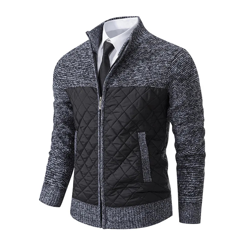Autumn Winter Men's Sweatercoat Patchwork Cardigan Fashion Stand Collar Sweater Jackets Men Slim Cardigan Knitted Outerwear Man