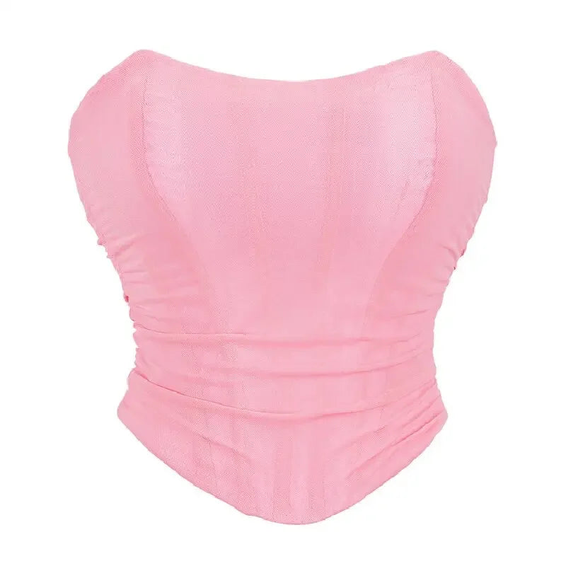 Women's Corset Crop Tops Summer Breathable Mesh Sleeveless Off Shoulder Bustier Skinny Fit Casual Tanks