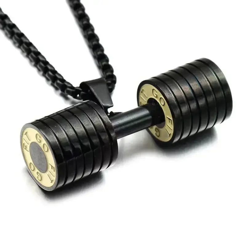Domineering fitness handheld dumbbell barbell necklace pendant men's gym bodybuilding sports and leisure accessories