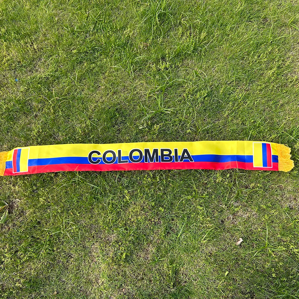 Colombia Scarf 14x135cm Double-sided Printed Colombia Flag Satin Colombia Scarf Suitable for 2026 world cup Sports Events