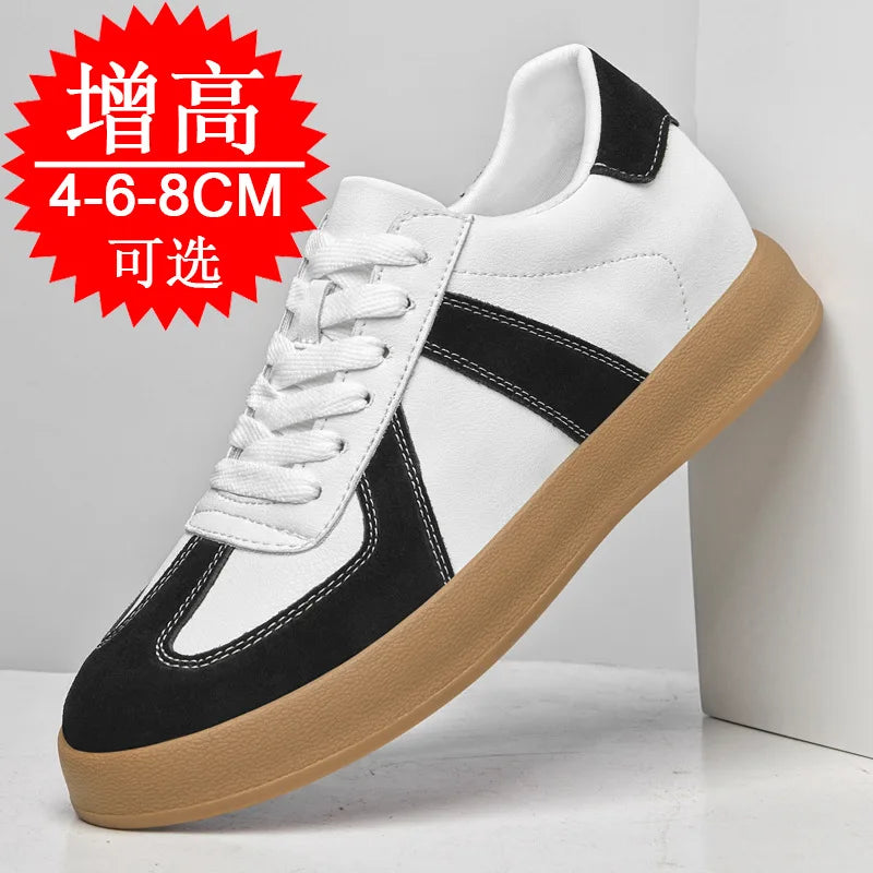 Man Vintage Elevator Shoes Height Increase Insole 8cm Taller Lift Sneakers Shoes Men Leisure Fashion Sports White Shoes
