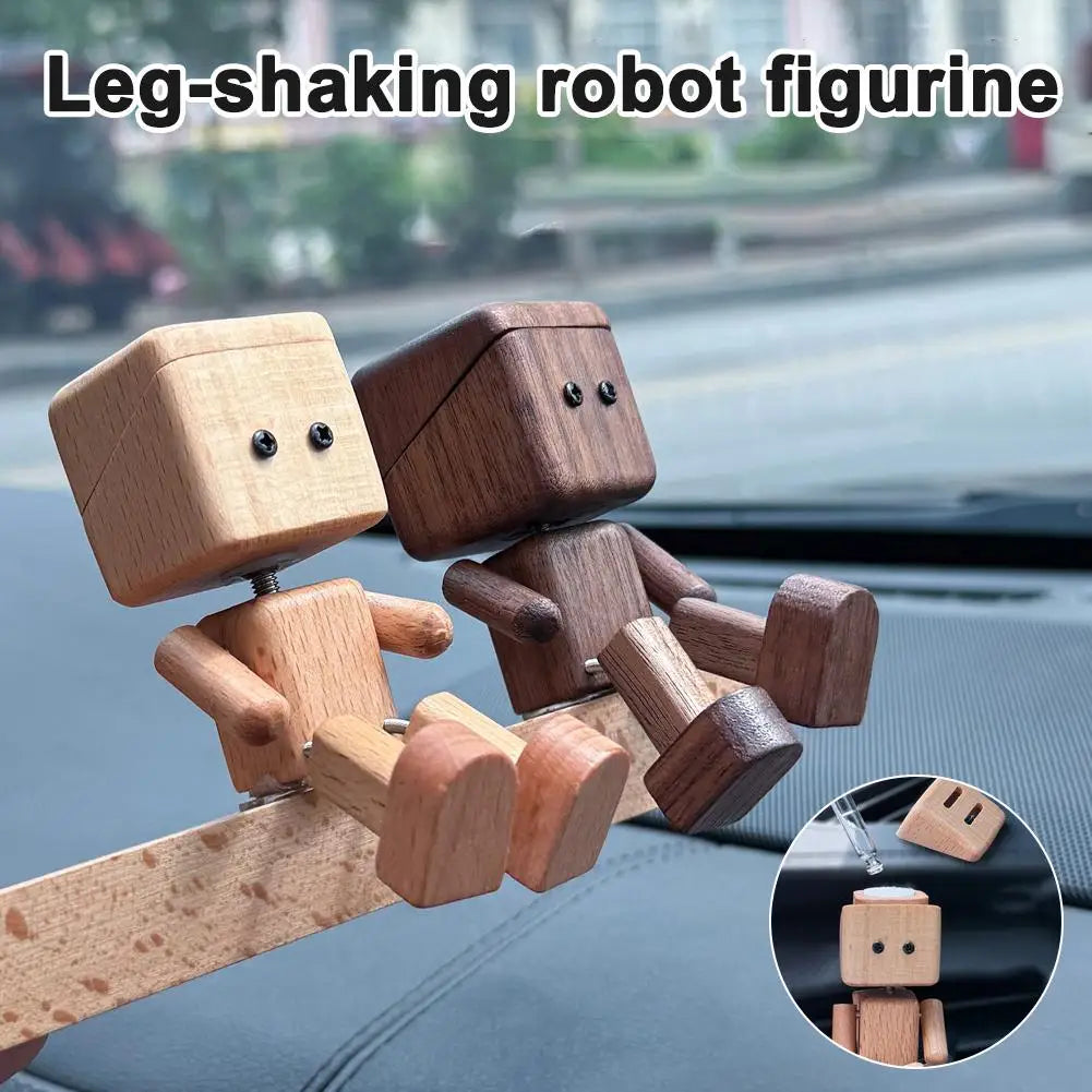 Wooden Shaking Doll with Aromatherapy Function Fun Dashboard Decoration for Car Office Home Natural Wood Craft Gift