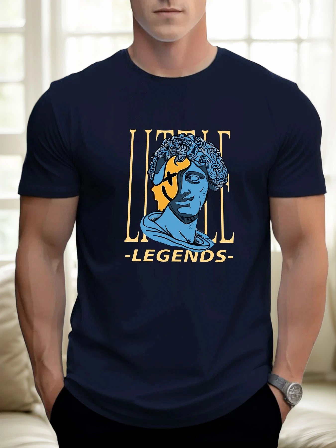 T Shirts For Men Sculpture Head 100% Cotton Graphic Printing Summer Round Neck T-Shirt Casual Breathable Street Style Daily Top
