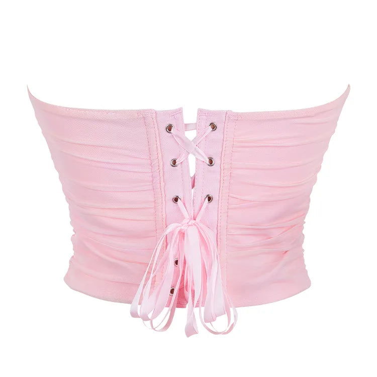 Women's Corset Crop Tops Summer Breathable Mesh Sleeveless Off Shoulder Bustier Skinny Fit Casual Tanks