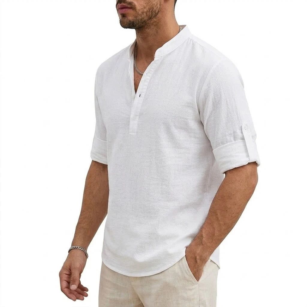 Luxury Mens Cotton Shirts Henley Casual Long Sleeve T-Shirts Beach Hawaiian Summer Linen Shirt for Men Gym Man Casual Tshirts