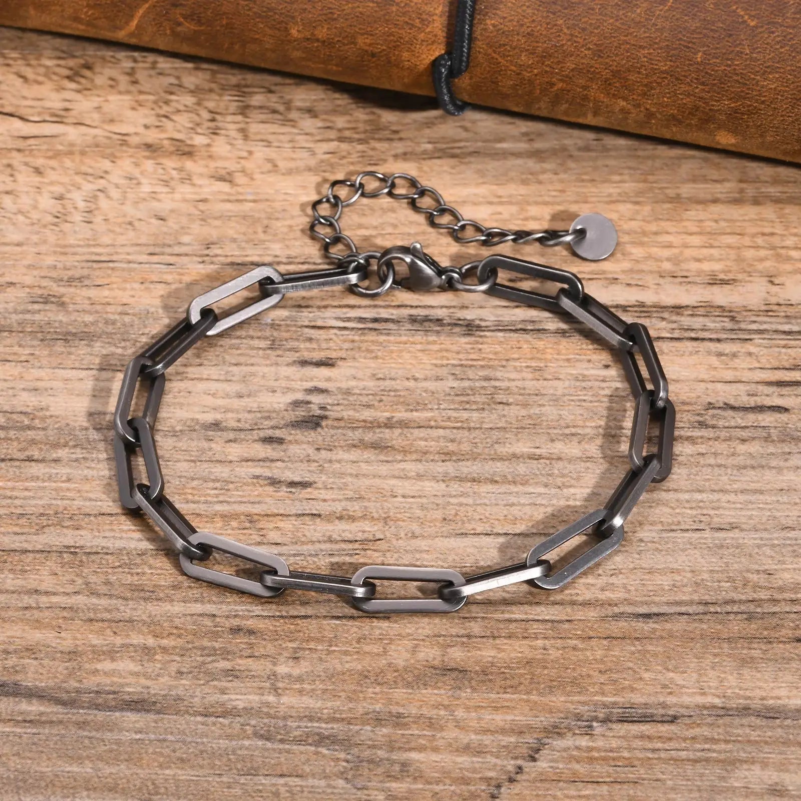Vnox Paperclip Chain Bracelet For Men, Four Color Casual Business Rectangle Links Wristband, 5mm Wide Adjustable Chain Jewelry