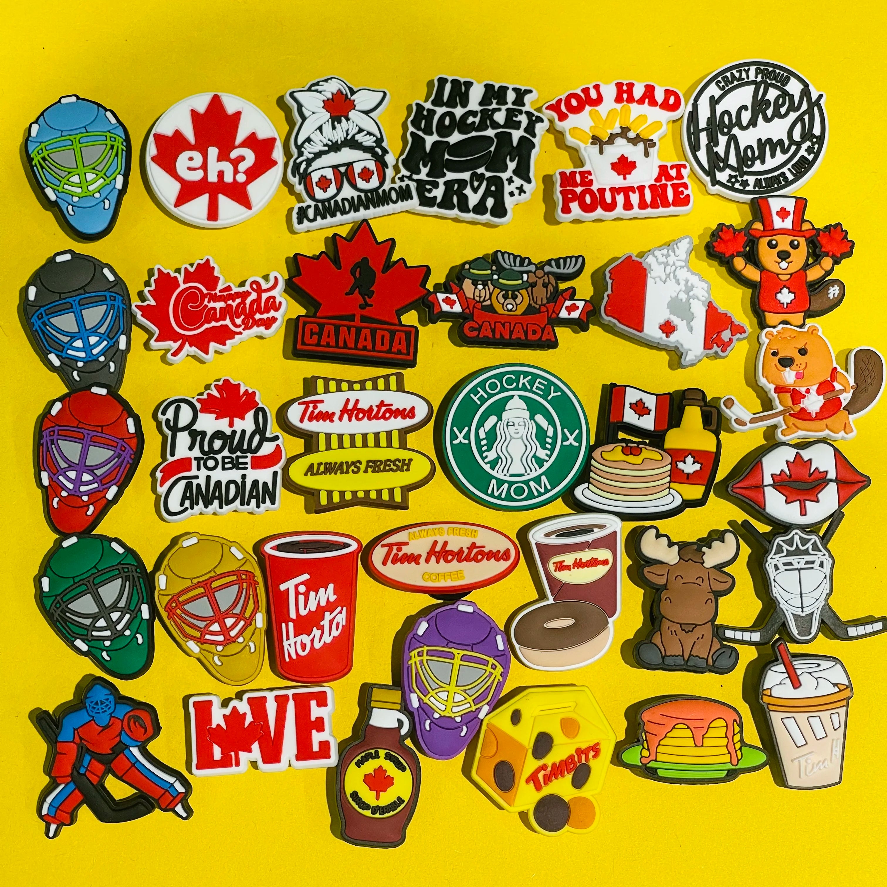8-33Pcs/set Canada Series Hockey Maple Leaves Shoe Charms for DIY Bracelet Wristband Shoes Accessories Kid's Women Party Gifts