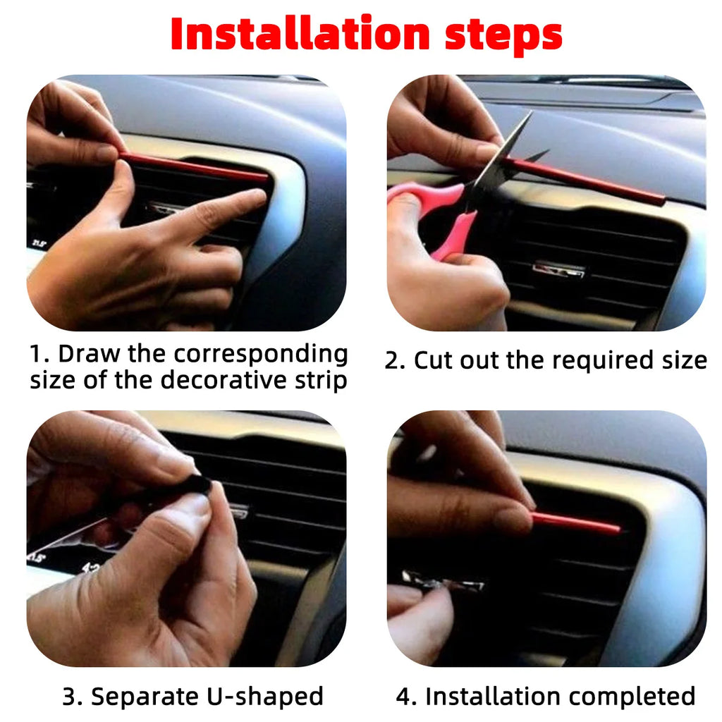 10PCS 20CM Car Air Outlet Decorative Strip Pvc Car Air Conditioning Vent Decorative Strip Interior Diy Bendable Decorative Strip