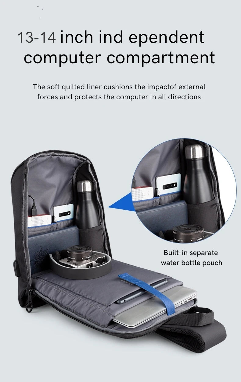 Brand Crossbody Bag For Laptop Notebook 13.3, 14 Inch Chest Pack Bosom Office Worker Man Shoulder PC Mens Gifts 6301