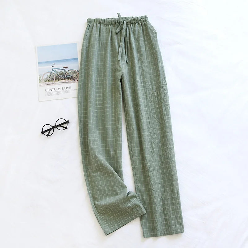Men Pajama Pants Plaid Design Cotton Pajamas Long Trouser Spring Summer Male Thin Loose Sleep Bottoms Men Sleep Pants Plus Size