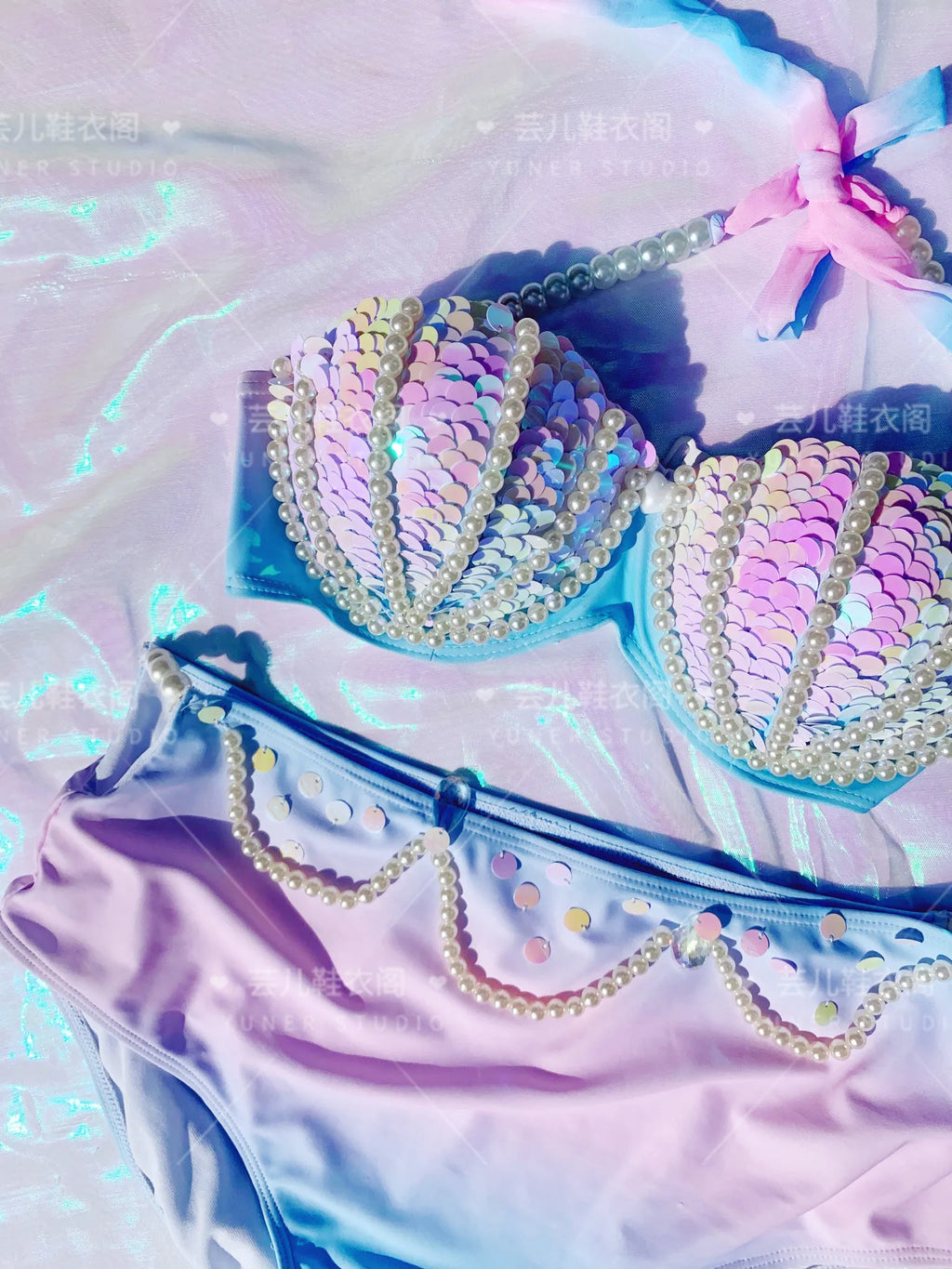 RM Mermaid Sequin Corset Bikini Swimsuit Free Diving Performance Oceanarium Electro Festival Bra Bar Cos Costumes